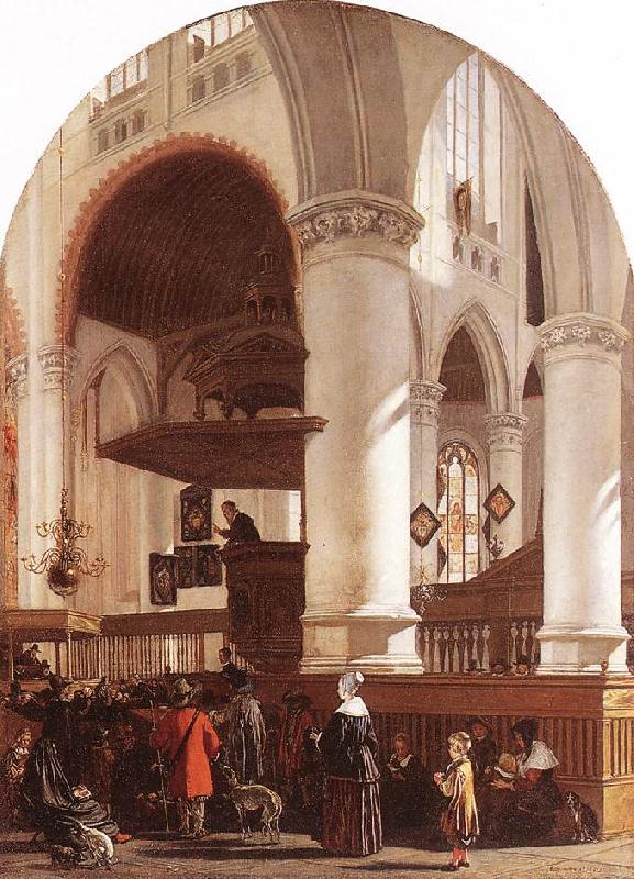 WITTE, Emanuel de Interior of the Oude Kerk at Delft during a Sermon Sweden oil painting art